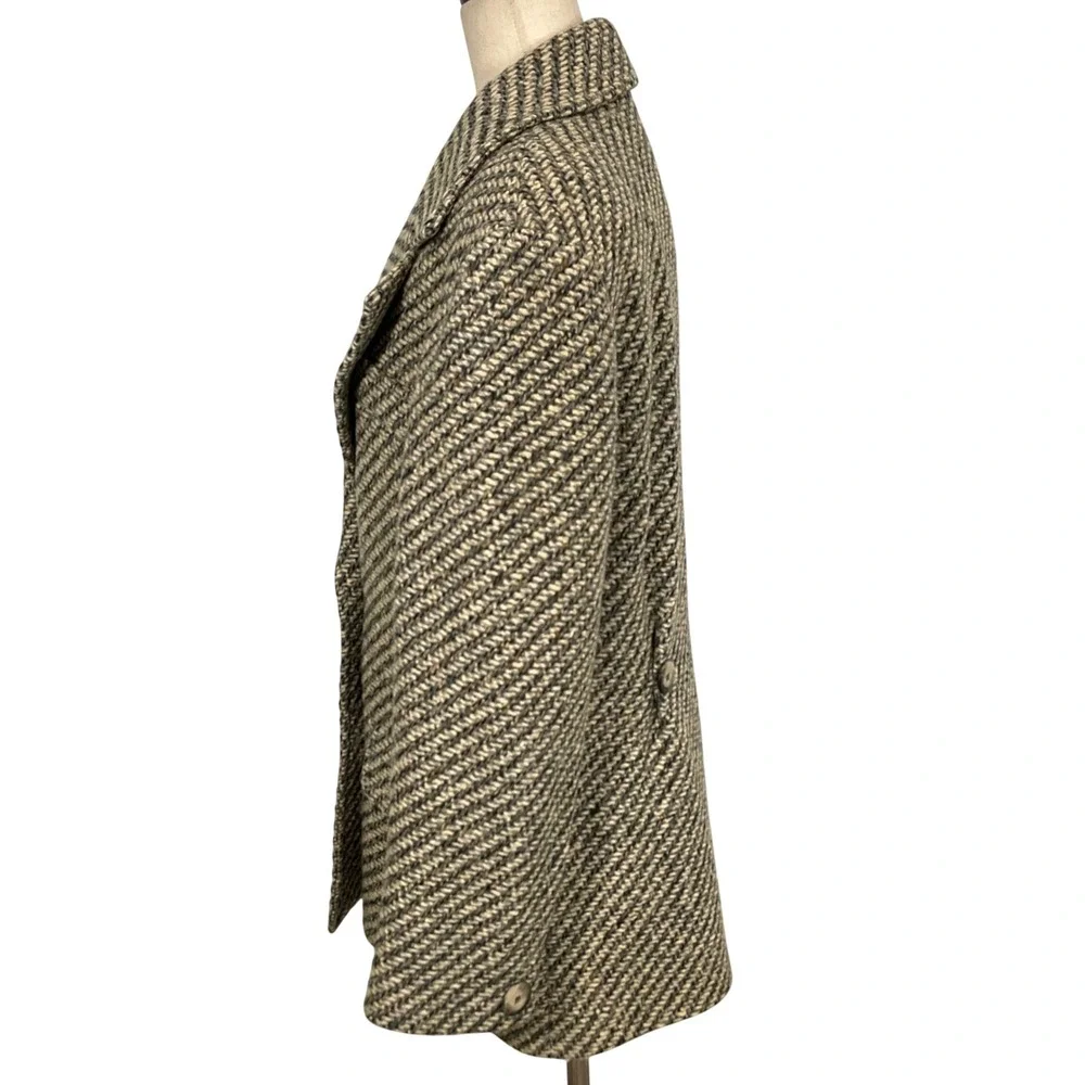 Josh Evan Pea Coat Women 12 Gray Beige Neutral Tweed Wool Double Classic USA VTG